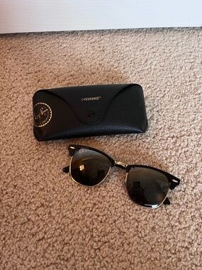 Ray-Ban RB3016 Customized Black and Gold Clubmaster Chromance Sunglasses